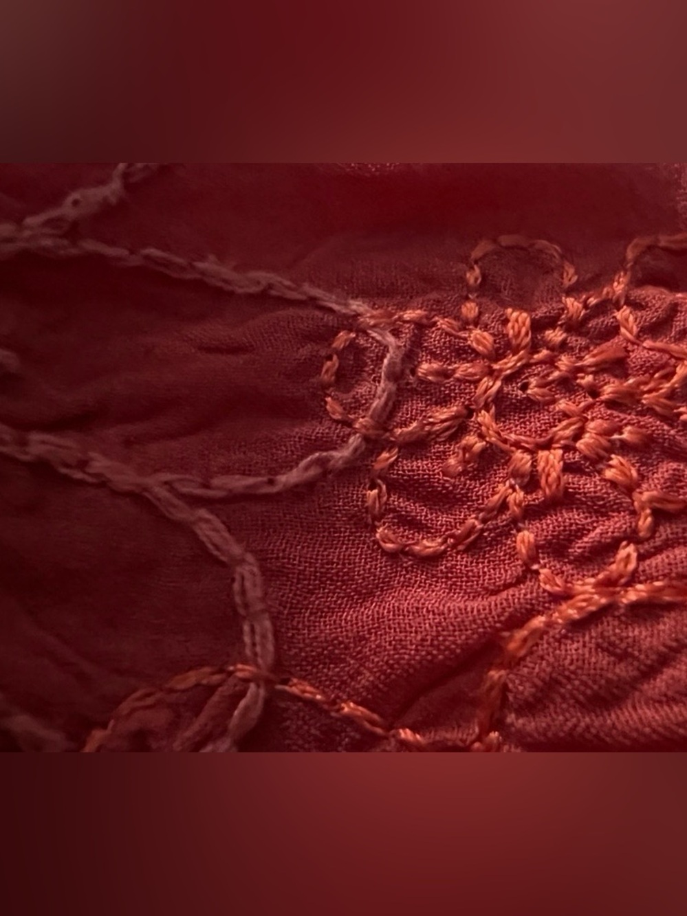 🇨🇦Burnt Orange Floral Embroidered Knee-Length Dress Ruffle Hem Romantic Festival - Picture 3 of 12
